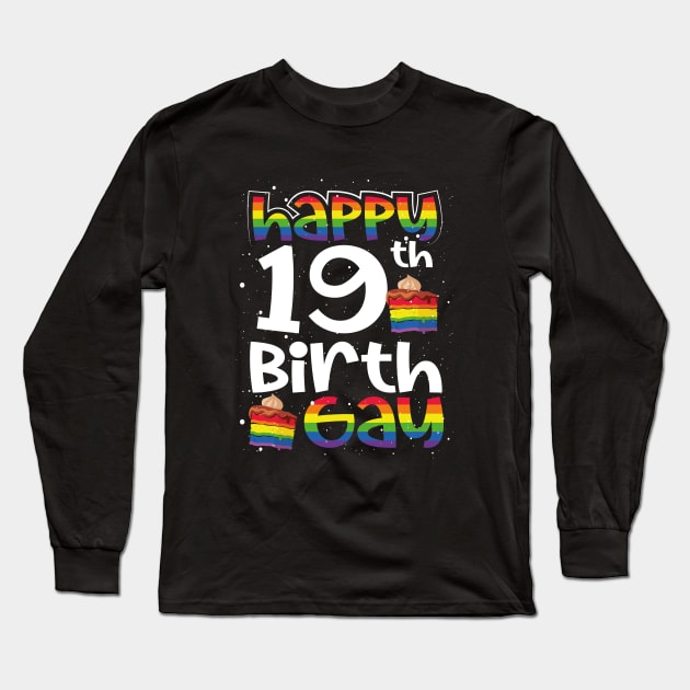 Gay Lesbian Pride Rainbow Flag LGBTQ 19TH Birthday Birthgay Long Sleeve T-Shirt by BonnaVida